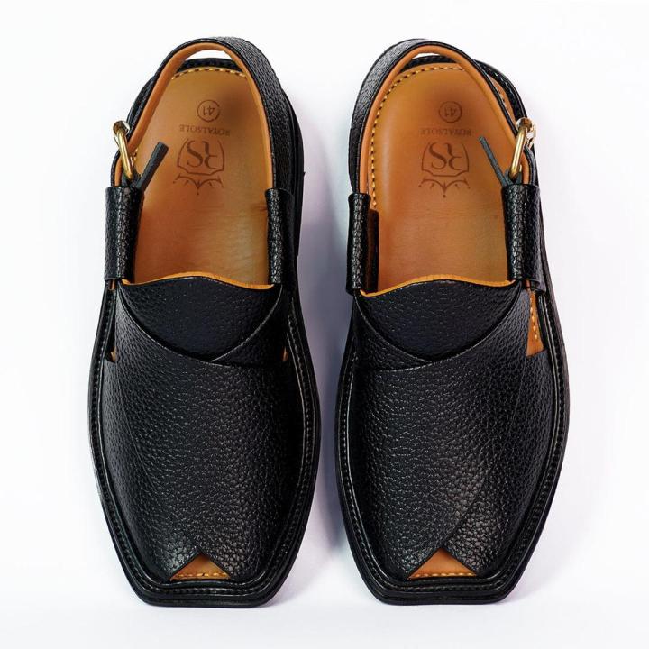 Black Traditional Peshawari Chapal For Men