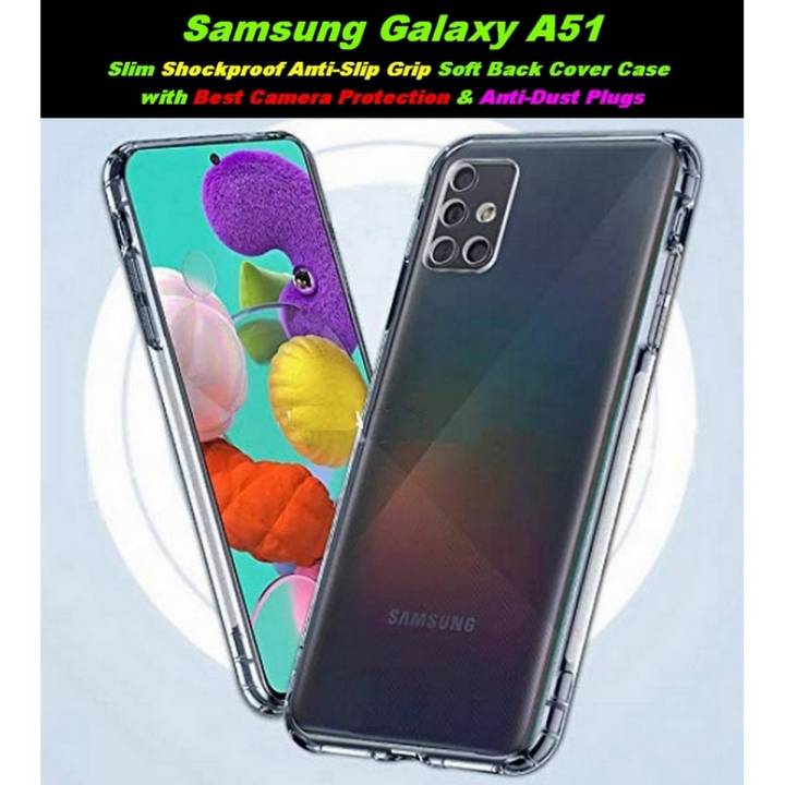 Ultra Clear Slim for Samsung Galaxy A51 Airbag Anti-Slip Grip Soft Back Cover Case with Best Camera Protection & Anti-Dust Plugs