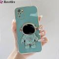 Jizetin for Redmi Note 10 Note 10S Back Cover With Astronaut Folding Holder Luxury 6D Plating Case Soft Silicone Bracket Phone Cases. 
