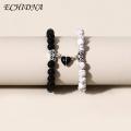 ECHIDNA Couple Bracelets Skin-touch Magnetic Heart Black White Couple Bracelets. 