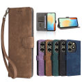 icasecover for Infinix Hot 40i /Hot 40 / Hot 40 Pro Retro PU Leather Cards Slot Wallet Flip Case Clasp Stand Holder Casing with Lanyard. 