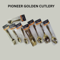 Pioneer Golden Table Spoons / Dessert Spoons / Tea Spoons / Butter Knife / Fork / Serving Round / Serving Oval / Rice Small Panja / Serving Big Panja. 