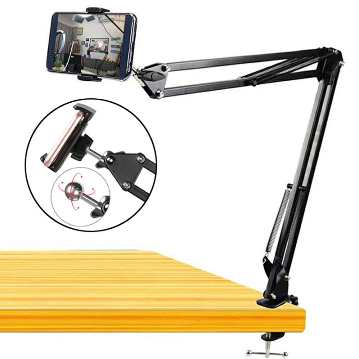 ALOGY  Scissor Arm Stand Adjustable Foldable For Mobile With Adjustable Mobile Holder And Table Mounting Clamp