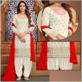White & Red Ladies chiffon Embroidered Dress. 