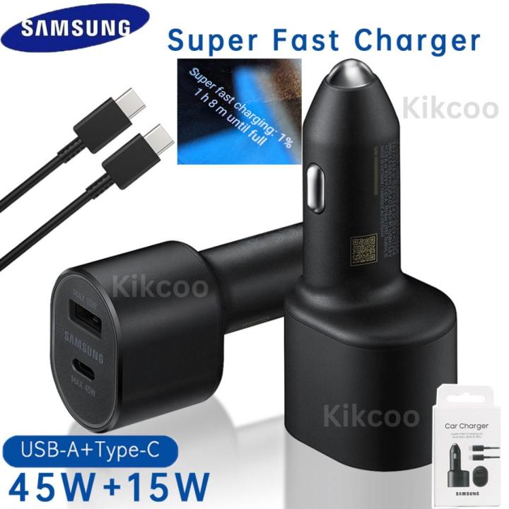 Samsung Super Fast Dual Car Charger (45W+15W) / Galaxy Car Charger (45W+15W) / Original Car Charger For Samsung galaxy S22 Ultra 5G/S22+ 5G/S22/S21 Ultra 5G/S21+ 5G/S21 5G/S20 FE 5G/S20 FE/S20 Ultra 5G/S20 Ultra/S20+ 5G/S20+/ Note20 / Note20 5G