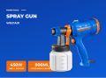 WADFOW SPRAY PAINT GUN , 450 WATT HEAVY DUTY FOR HOUSEHOLD AND COMMERCIAL USE. 