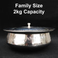 Steel Handi for cooking and serving | 2kg capacity | 10 Inch | Family Size | Hammered Design. 