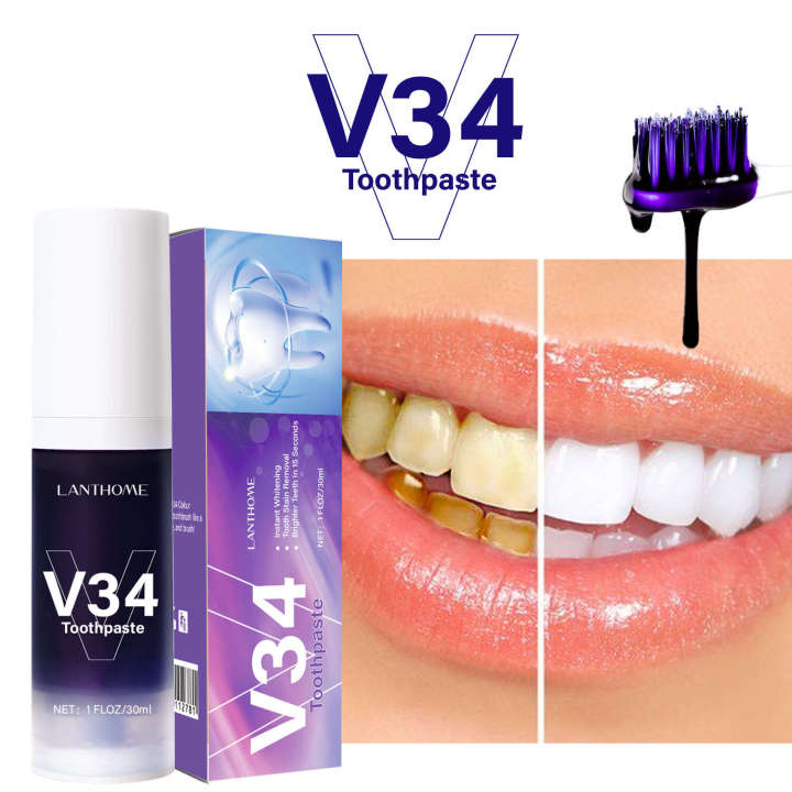 New v34 purple toothpaste, tooth color correction, stain removal, and bright white toothpaste