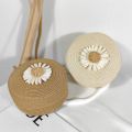 Vintage Flower Graphic Round Straw Bag Floral Decor Lightweight Shoulder Beach Bag Mini Straw Crossbody Bag. 