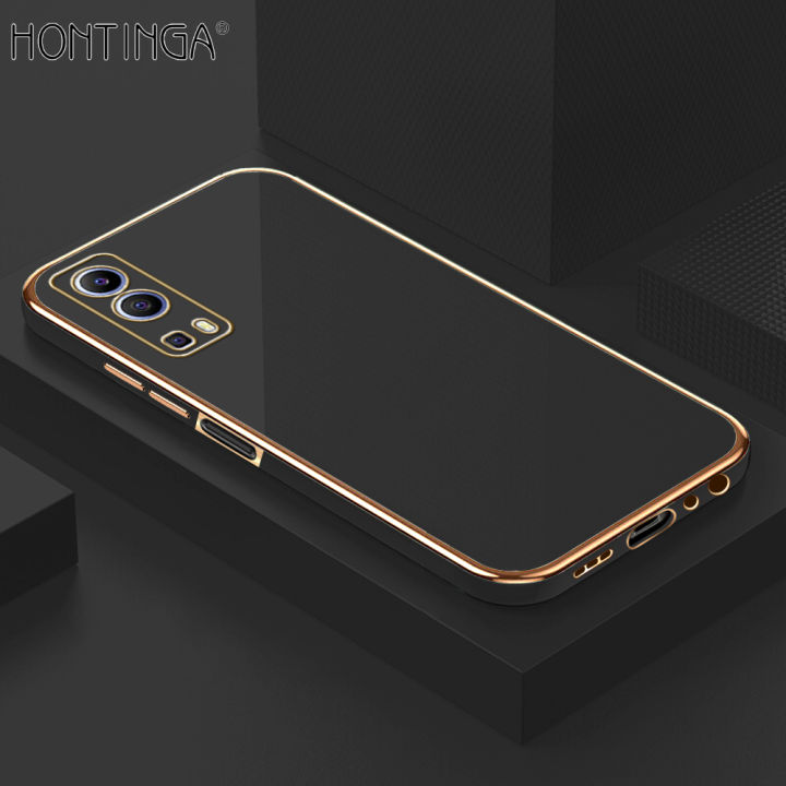 Hontinga for Vivo Y72 5G Case Luxury 6D Plating Soft Back Cover Silicone Square Frame Shiny Bling Phone Cover