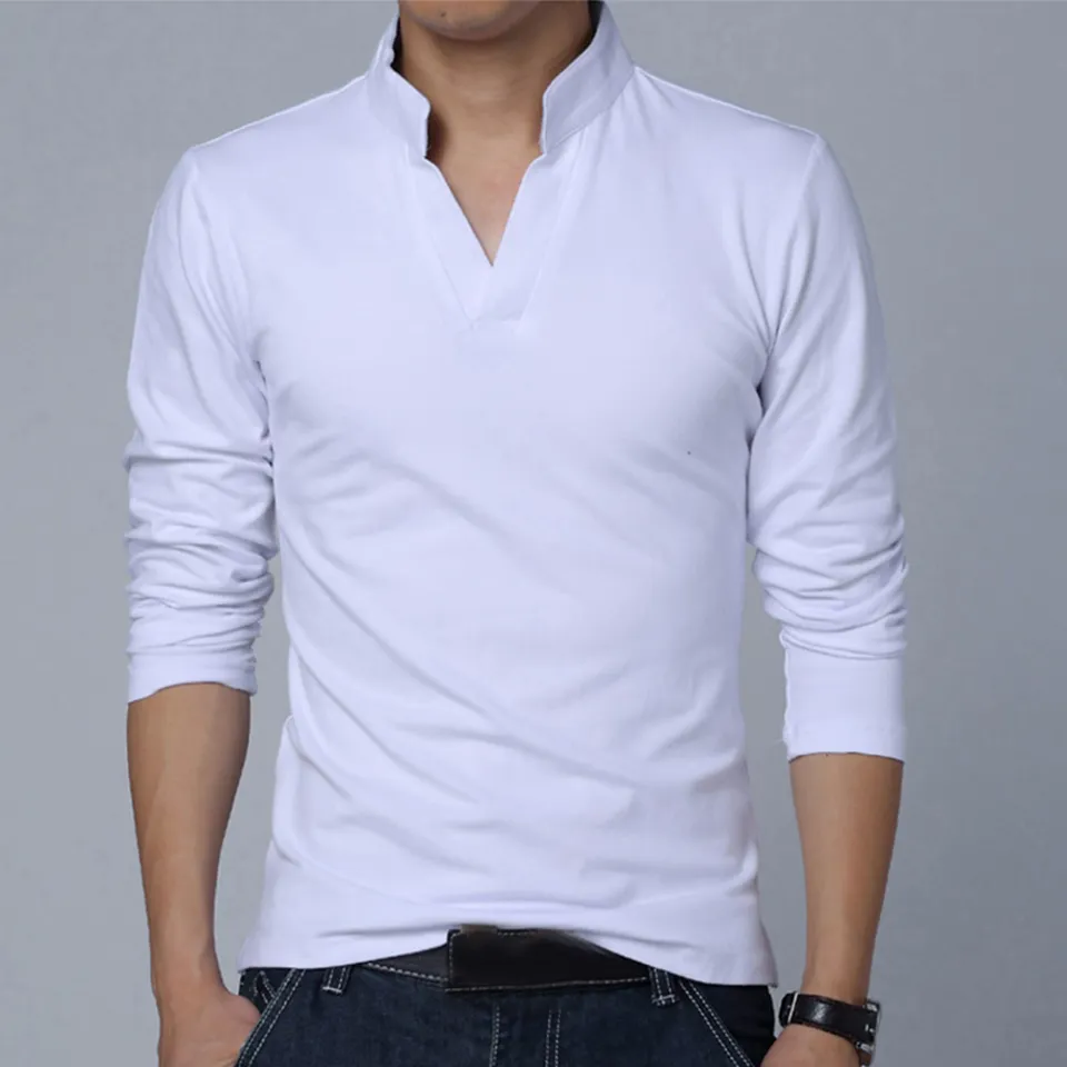 Mens polo long sleeve v neck t shirts best sale