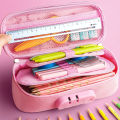 Stationery Box Password Lock Design Girly Style Moon Pattern Pencil Pouch Classroom Organizer. 