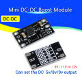 Mini DC-DC Boost Step Up Converter 3V 3.2V 3.3V 3.7V 5V 9V to 12V Voltage Regulator P C B Board Module can set 5V/ 8V/ 9V output. 