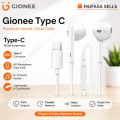 Original Gionee Type C Handsfree | In-Ear Type C Headset Headphones | Earphones | Type-C Earphone | C Type Handfree with Built-in Microphone | Dual Driver Earbuds USB-C | Compatible for Phone 15,16,17 series / Samsung/ OnePlus/ Redmi / Oppo / Huawei. 