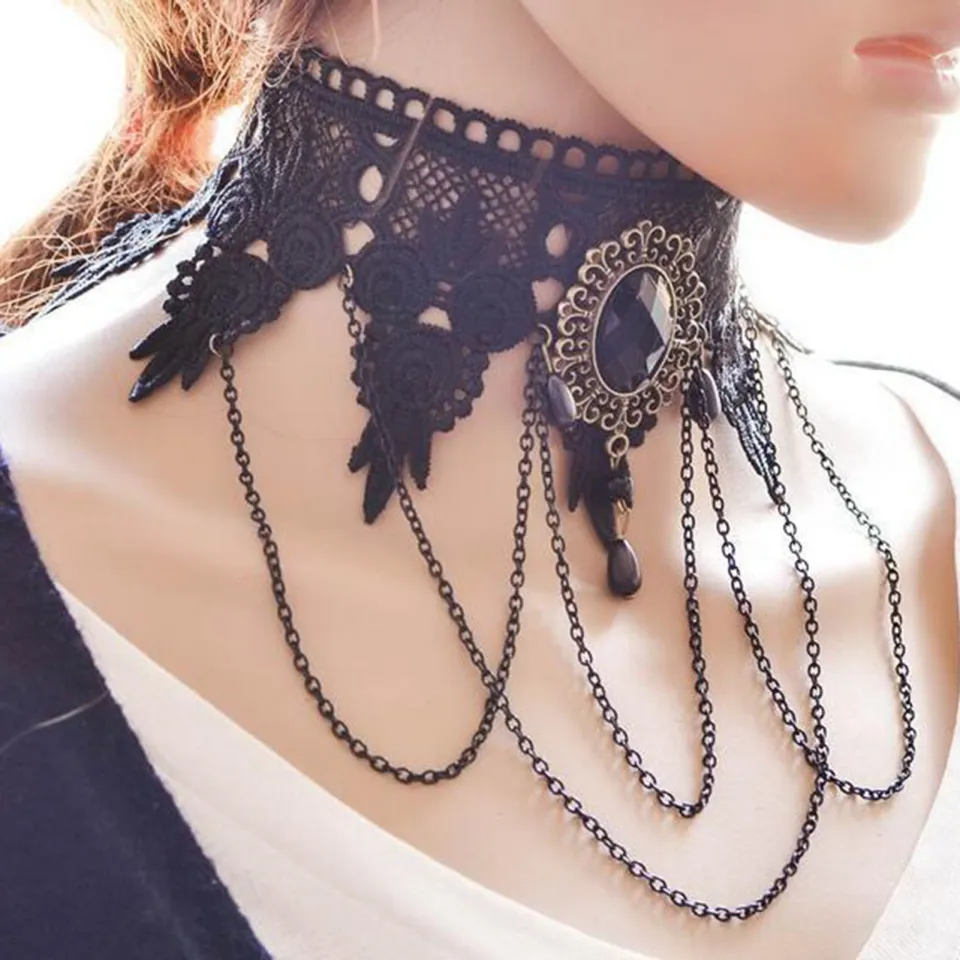 Vintage Lace Necklace Vintage Gothic Black Lace Choker Necklace