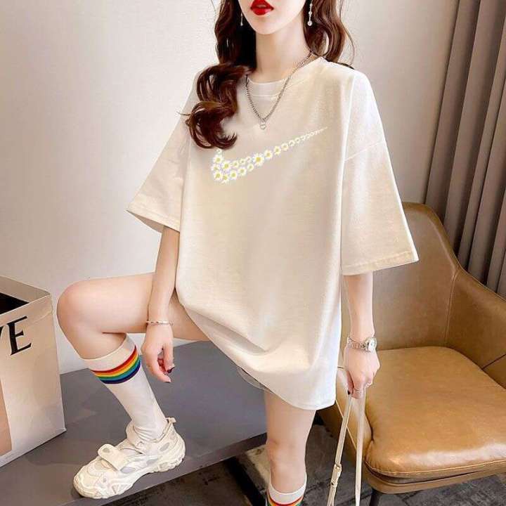 Fat MM plus size student girl outfit new summer 240kg slimming and age reducing in loose short sleeved t shirt with flesh covering top