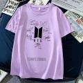 Light Purple Bts Signature Cotton Half Sleeves O Neck T Shirt For Women. 