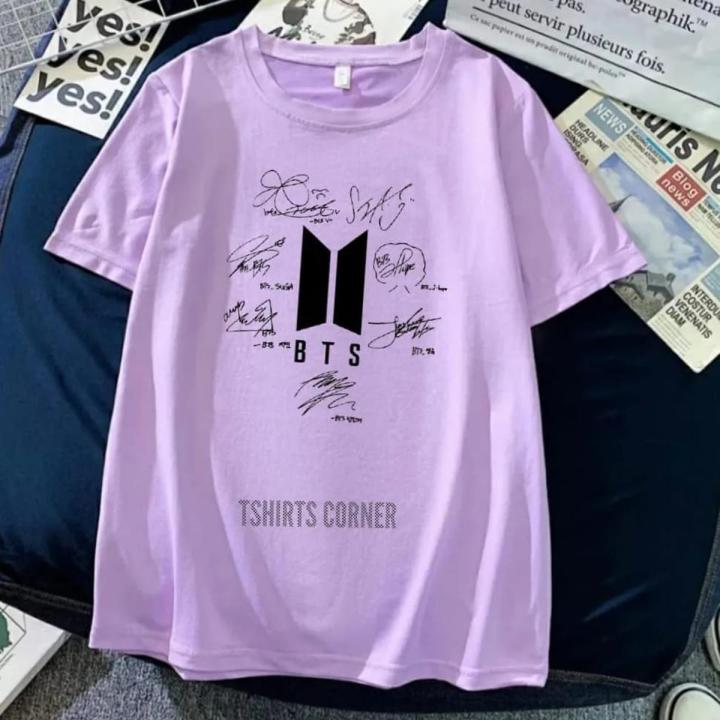 Light%20Purple%20Bts%20Signature%20Cotton%20Half%20Sleeves%20O%20Neck%20T%20Shirt%20For%20Women%20-%20Image%202