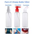 Pack of 3 Empty Plastic Spray Pump and Push Bottle. 