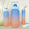 3-Piece Motivational Gradient Sports Water Bottle Set - Ideal for Fitness Enthusiasts, Indoor & Outdoor Activities - Leakproof with Time Marker, Flip Top Lid and Straw - Perfect for School Office and Gym. 