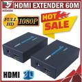 HDMI Extender 1080P 60M HDMI Transmitter Receiver over CAT5E/6 RJ45 Ethernet Converter Audio and Video. 