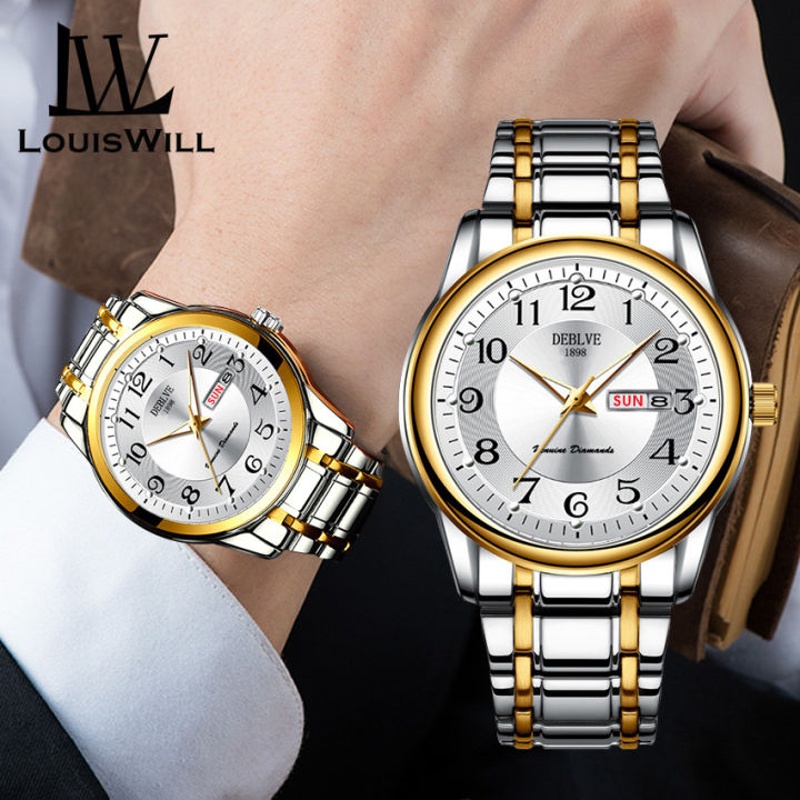 LouisWill Couple watch Fashion Quartz Watch Watches Steel Strap Watches 30M Waterproof Watch Large Number Dial Watches Luxury Design Watch Wristwatch With Calender Luminous Pointer