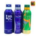 Body Spray Deodorants Perfumed Long Lasting Pack of 3 Big Bottle 200ml Lucky For Men| Lucky Lady | Midnight Love Lucky Brand Fragrance Fresh Scent Perfumed For Men and Women Value Budget Gifting Birthday Anniversary Unisex Body Spray Gifting All Cooperate. 