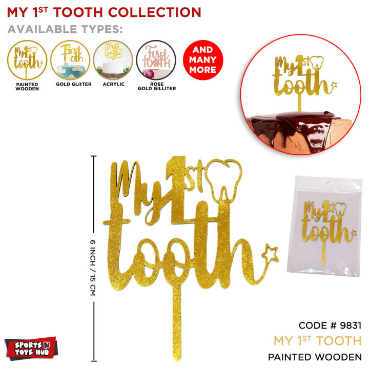 First Tooth Cake Topper Collection,  Milestone Memory First Teeth Born Baby's Theme, 6 Months Teething Celebration Decorative Events, Decor Cupcake Party Supplies For Boys Girls & Kids : WlPW7yLm