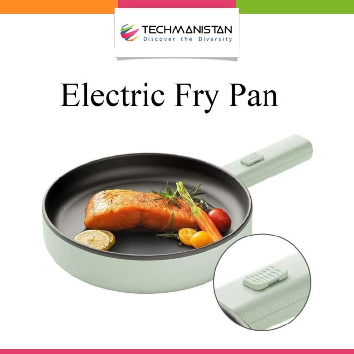 Techmanistan 28cm Multifunctional Electric Frying Pan, Non-Stick Electric Skillet Pot Hot Pot with Long Handle Electric Frying Pan Temperature Control Electric Frying Pan