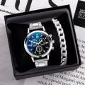 Pack of 2 Classic Luxury Watch for Men / Boys With Silver Hand/Wrist Bracelet Chain - Watches for Men (Bundle). 