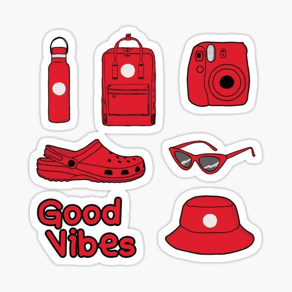 Red aesthetic stickers, attractive stickers, pack of 7 stickers