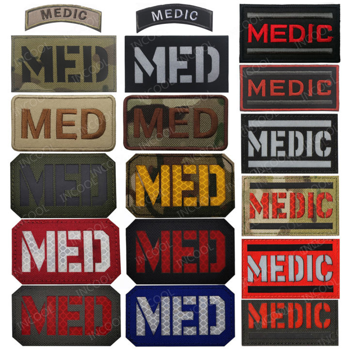 MED Infrared IR Reflective Patches Tactical Embroidered MEDIC Emblem Appliqued Badges Sticker Strip Glow In Dark