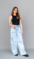 Genie Ciara Acid Wash Denim Cargo Jeans/Pants for women & girls. 