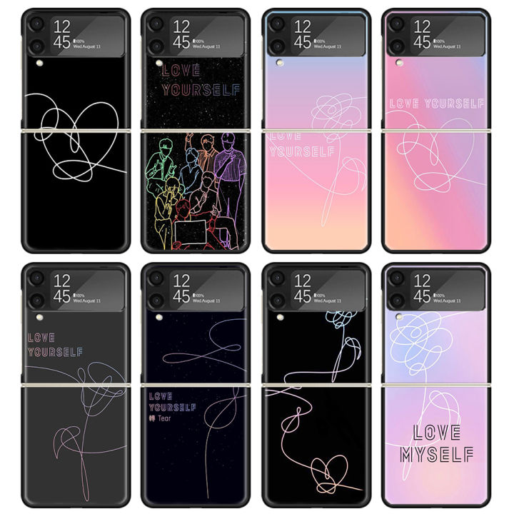 Love Yourself Flower Heart Line Kpop Case For Samsung Galaxy Z Flip 4 5 3 z Flip5 Flip4 5G Hard Phone Cover Flip3 Split Folding Mascaraara