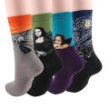 Fashion Cotton Funny Retro Print Socks / Western Mona Lisa Kiss Oil Painting Retro-classical Series Couple Sock / Comfortable Spring Summer Autumn Winter Breathable Soft Cotton High Socks / Middle Tube Daily Casual & Work Socks / perfect For Women & Men. 