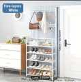 Multi-Function 5 Layers Shoe & Coat Rack with Hanger, Living Room Clothes Metal Storage Rack, Easy-to-Assemble Simple Storage Rack, Other Miscellaneous Items Storage Shelf, Suitable for Entrance, Bedroom, Living room and Bathroom. 