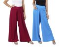 (Pack of 2) Women's Trouser Plazo Soft Jersey Viscose Palazzo Pants – Relaxed Fit Flared Pajama Trousers – Free Size Stylish Dailywear Plazo – Loose Fit Comfortable Summer Bottoms – No Pocket – Stretchable & Breathable Fabric – Pakistan Made Fashion. 