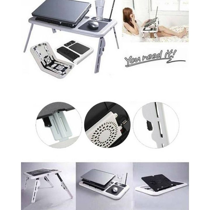Laptop E-Table, Fold-able Lap Desk With 2 Cooling Fans powered by USB
