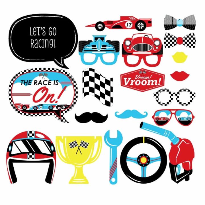 RACE CAR Photo Booth Props Theme Birthday Props 10Pcs RACE CAR Photo ...