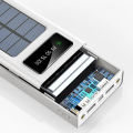 Solar Charger Solar Power Bank Portable External Battery Backup Fast Wireless Real Rated 10000mAh 4 USB Built-in Cables LED Flashlights and Carabiner for iPhone Android (Black/White). 