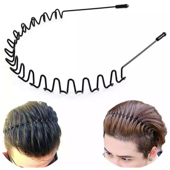 Spring Hair Care Zigzag Metal Waved Hairband Sports Hairclip for Daily use Haircatch Unisex for Head Black Mens , Boys Ring