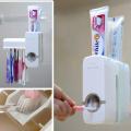 Toothpaste Dispenser with Wall Mounted Toothbrush Holder. 