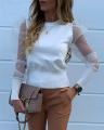 beautifullady Fashion Women Puff Long Sleeve T-shirt Tops Shirts See through Sheer Mesh Blouse. 