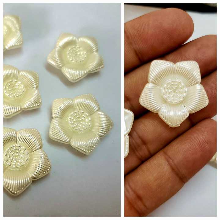 10 Pcs Big Size Off  White Cremay Color Pearl Flower  Beads 27mm