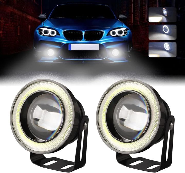 Universal Angel Eyes Fog Light Projector with Ring lights 89mm Diameters (3.5 inches) 2 Pieces Angel Eyes Fog Lamps
