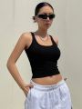 New SOLID RIBBED KNIT CROP CAMI TOP. 