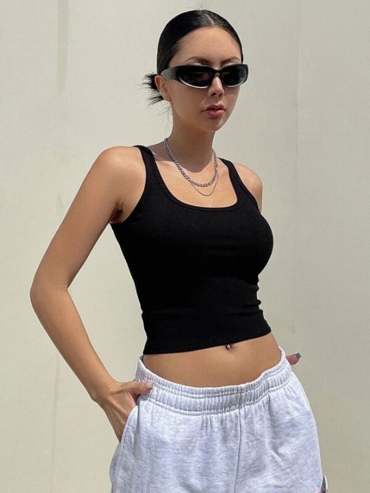 SOLID RIBBED KNIT CROP CAMI TOP