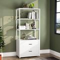 Tribesigns Bookcase, 4-Tier White Bookshelf with 2 Drawers, Etagere Standard Book Shelves Display Shelf for Home Office (White). Customization available. 