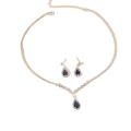 2 Pcs Set Blue Crystal Stone Denpent Necklace Earring With Dazzling Cubic Zircon Romantic Daily Wear Jewelry Girl Gift. 