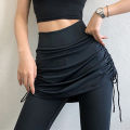Fitness Tights High Waist Solid Color Pleated Skinny Legging Skirt. 